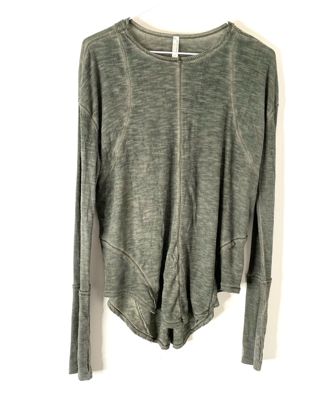 FP Movement by Free People Sage Ribbed Cutout Back Top Thumbholes